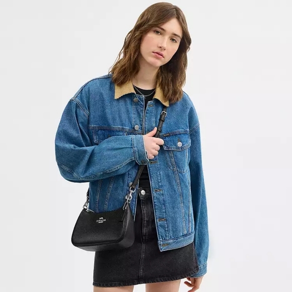 NWT! Stunning Coach Black Leather Teri Shoulder Bag With Silver Hardware - Picture 9 of 11